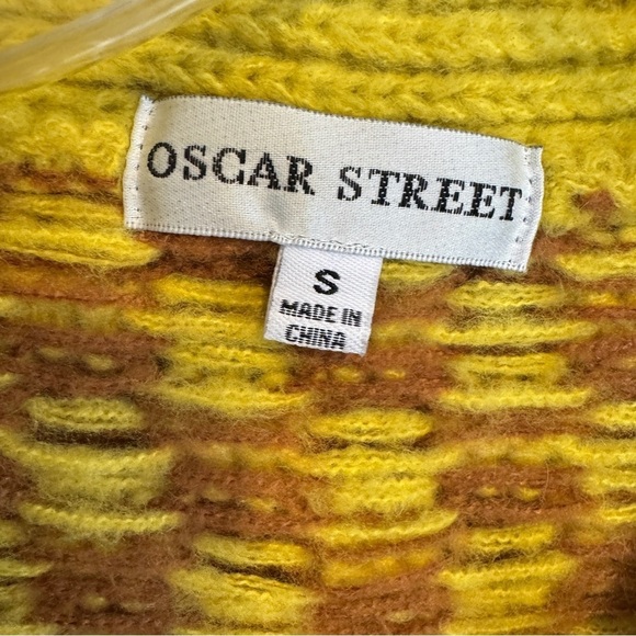 Oscar Street Wool Blend Knit Yellow Brown Checkered Striped Sweater Size Small - Picture 8 of 9